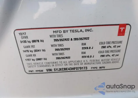 2017 Tesla Model X P100D from USA, damaged, VIN 5YJXCBE43HF079173